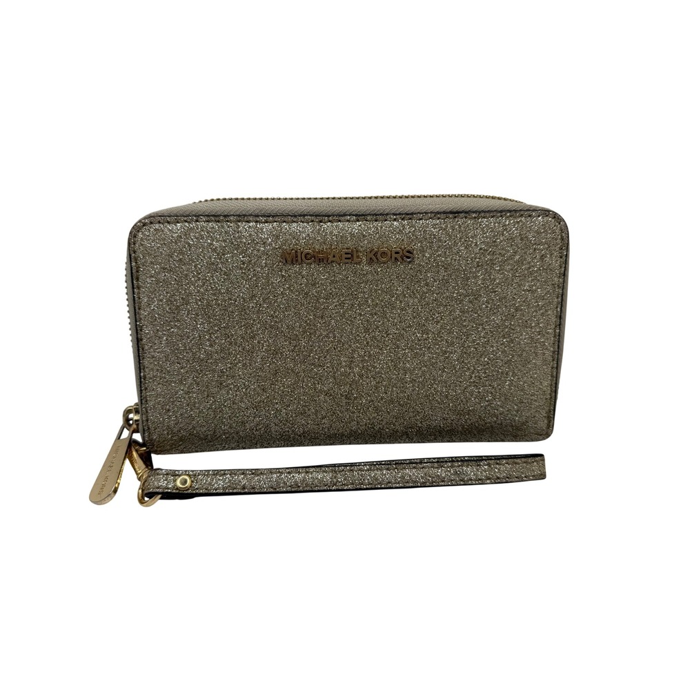Michael Kors Jet Set Travel Continental Wallet, Pale Gold Glitter, Zip Around